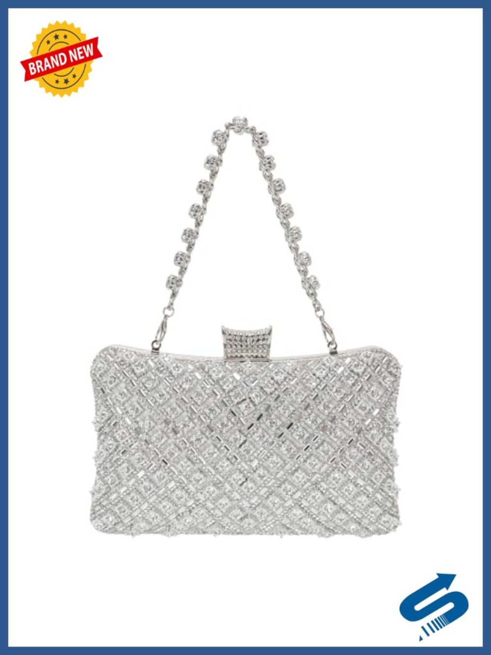 Rhinestone Sequin Evening Clutch with Chain Convertible Crossbody Bag